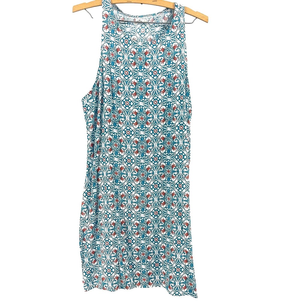 Hollister Medallion Shift Dress Womens L Teal Orange Boho Beach Coastal Festival
